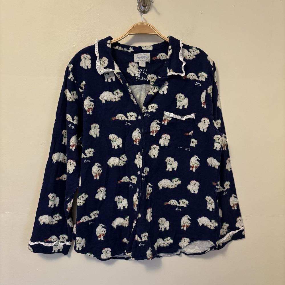 Lanz‎ of Salzburg Sleepwear Pajama Shirt Dog Lovers L 100% Cotton Flannel Top